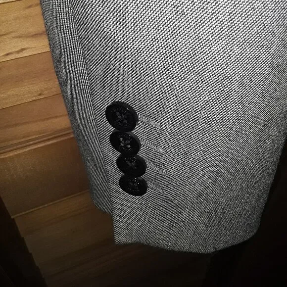 Vintage Express SZ 8 Silver Gray Birdseye Print Blazer Skirt & Jacket Suit Set - Picture 4 of 12